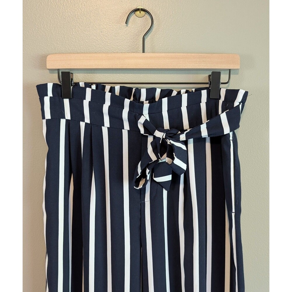 Philosophy Womens Medium M Palazzo Pants Navy Blue Striped Wide Leg Stretch
